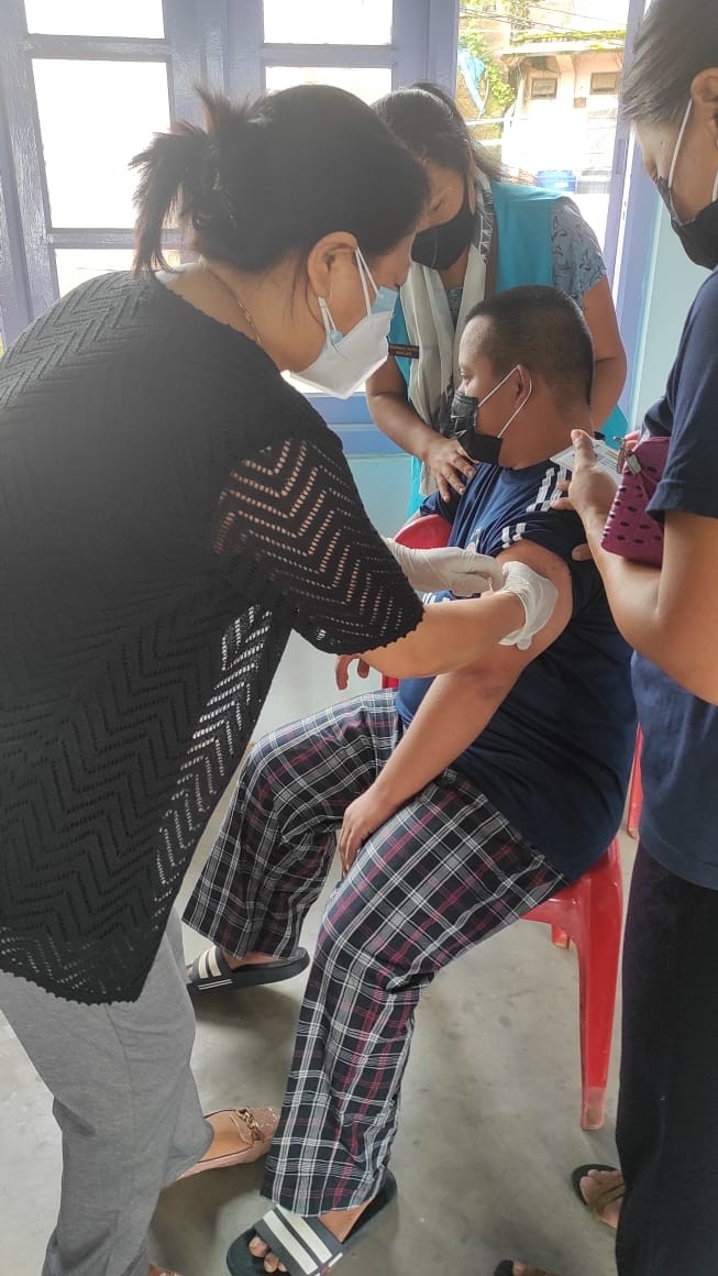 Persons with Disabilities (PwDs) receiving their first dose of COVID-19 vaccination at different vaccination sites during the special vaccination drive held on at Mokokchung Town on June 16.